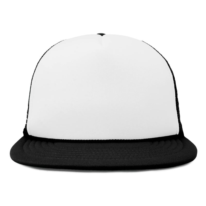 DALIX Flat Billed Trucker Cap with Mesh Back in Black-White - Image 3